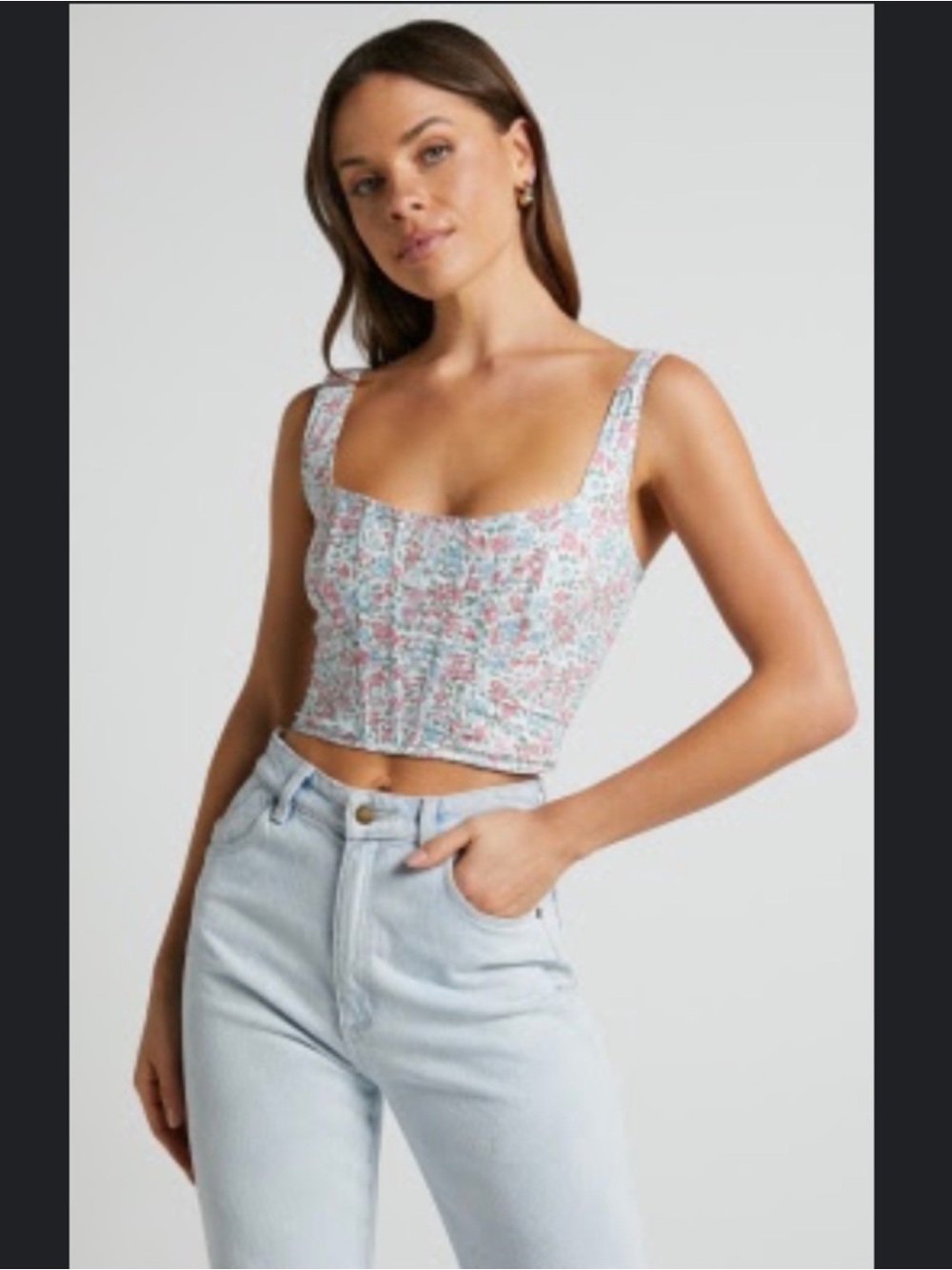 Showpo- Keriana top- Floral Square-Neck Cropped corset USA size 8
